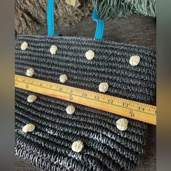 Talbots Navy Blue w/White Dots Raffia Shoulder Bag - Picture 11 of 13